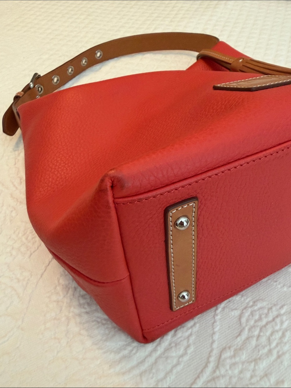 Dooney & Bourke Paige Orange Leather Hobo Bag with Brown Strap - Picture 14 of 16